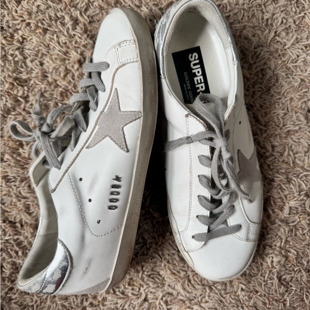 Golden Goose White and Gray Star Sneakers